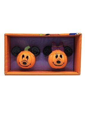 Disney Mickey & Minnie Salt  Pepper Shakers Halloween Jack o Lanterns